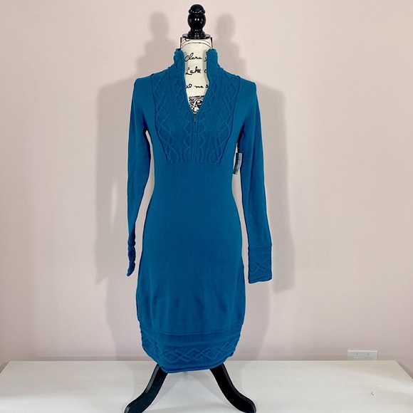 Athleta Dresses & Skirts - Athleta Sawtooth Cable Knit Sweater Dress Teal Size S